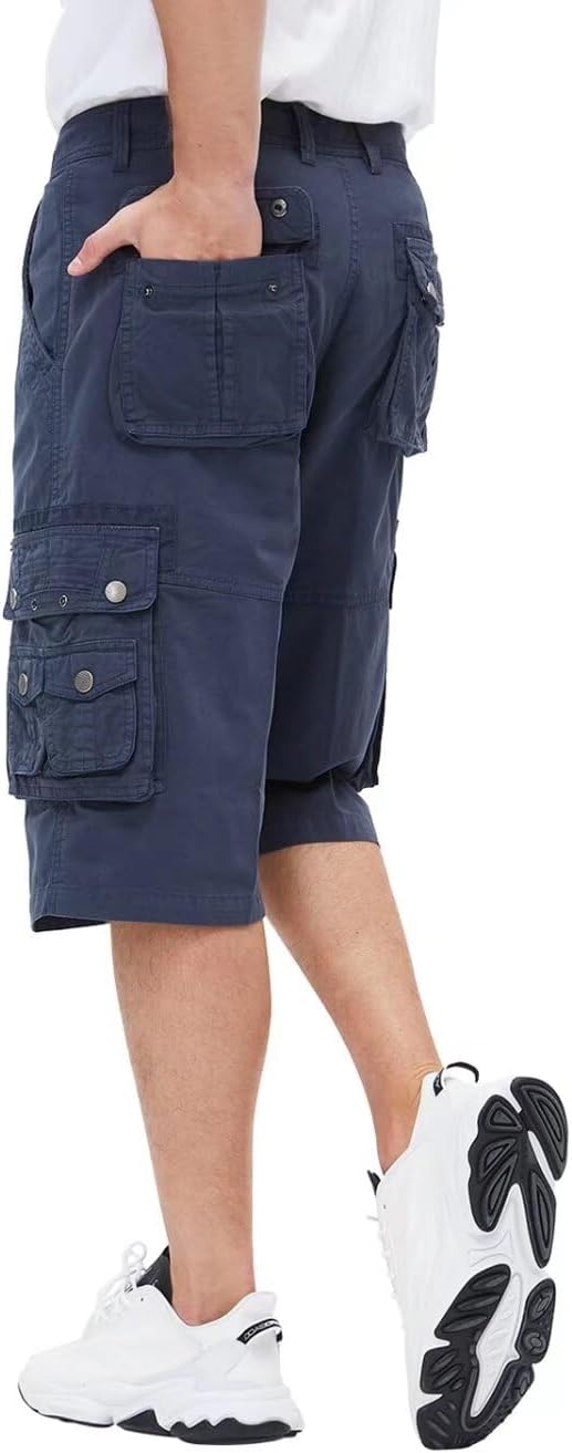 Men's 13-Inch Relaxed Fit Cotton Cargo Shorts with 9 Pockets Below Knee - Picture 45 of 68