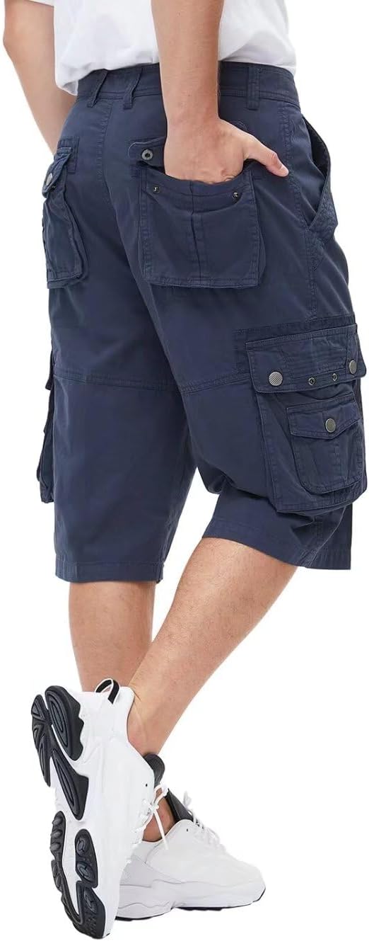 Men's 13-Inch Relaxed Fit Cotton Cargo Shorts with 9 Pockets Below Knee - Picture 46 of 68