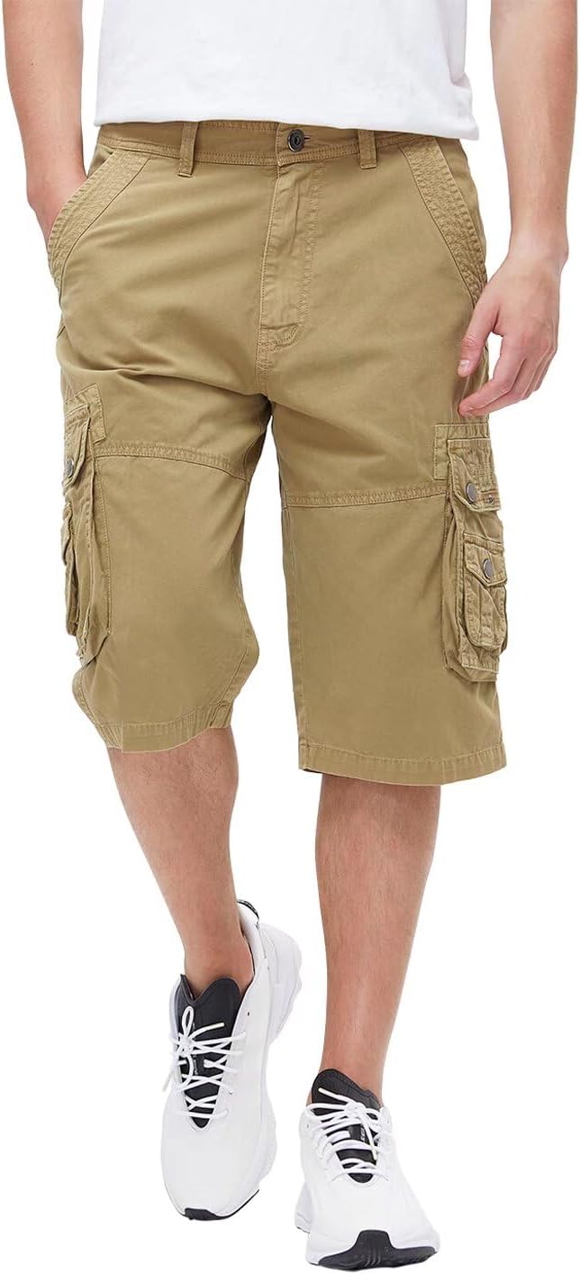 Men's 13-Inch Relaxed Fit Cotton Cargo Shorts with 9 Pockets Below Knee - Picture 51 of 68