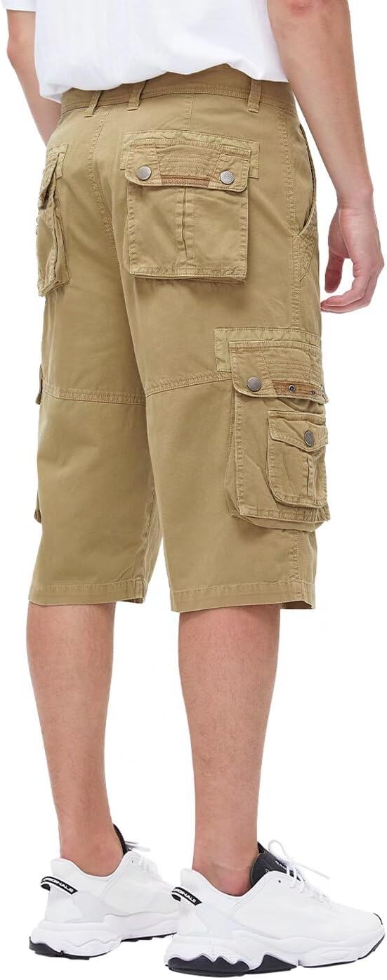 Men's 13-Inch Relaxed Fit Cotton Cargo Shorts with 9 Pockets Below Knee - Picture 52 of 68
