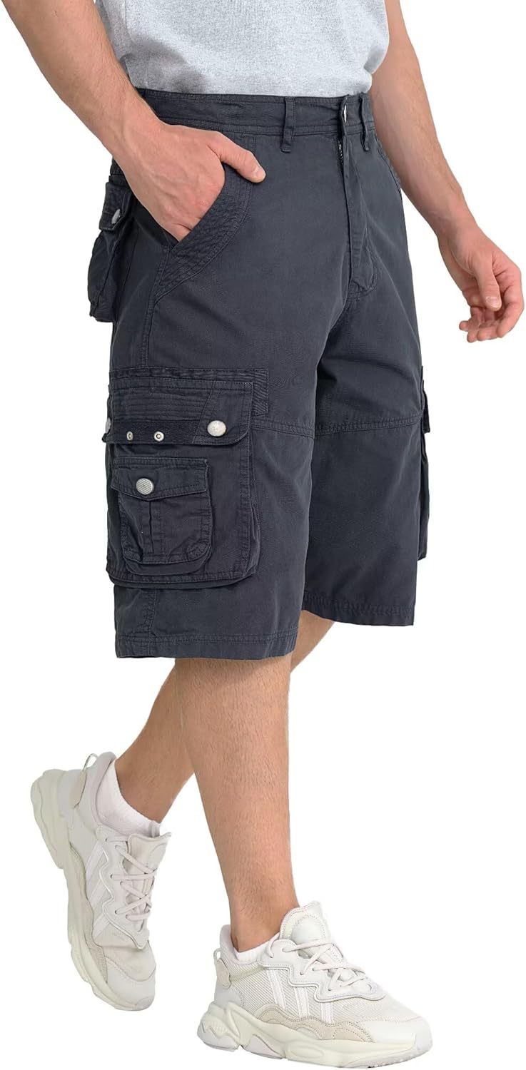 Men's 13-Inch Relaxed Fit Cotton Cargo Shorts with 9 Pockets Below Knee - Picture 53 of 68