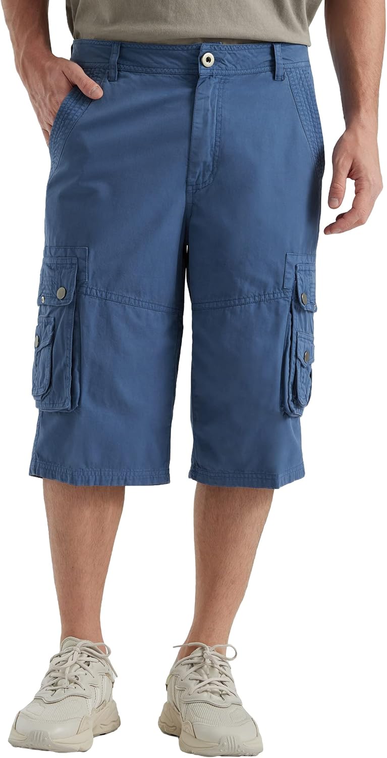 Men's 13-Inch Relaxed Fit Cotton Cargo Shorts with 9 Pockets Below Knee - Picture 60 of 68