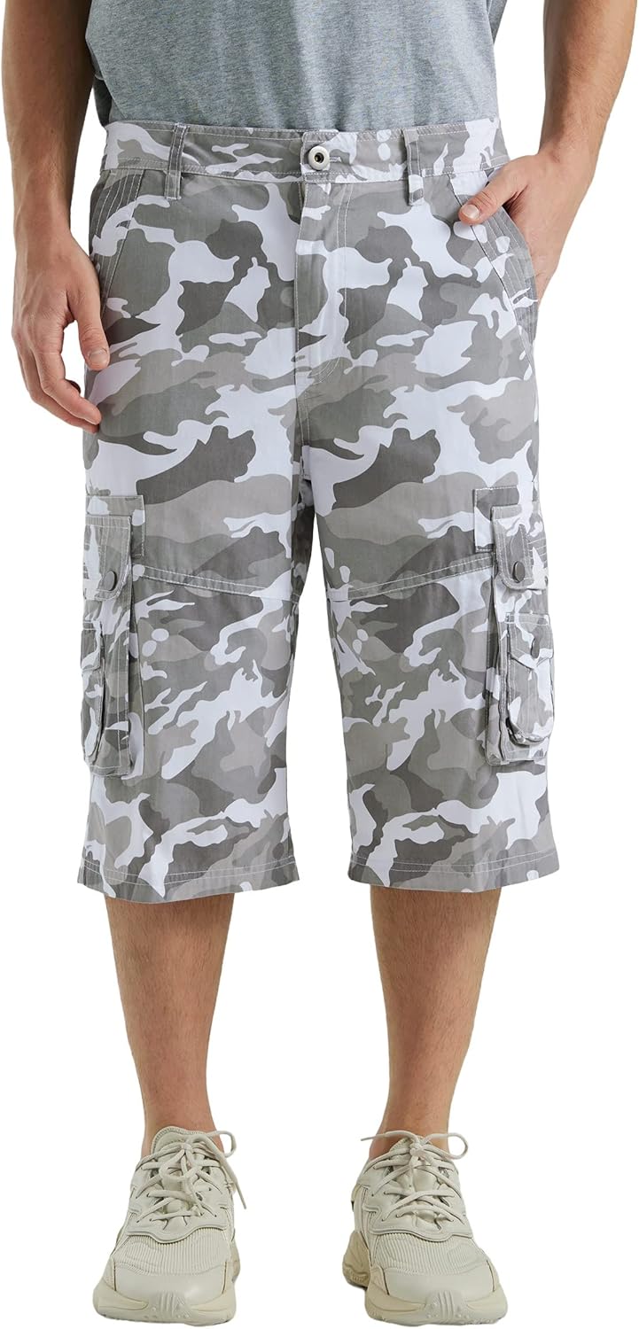 Men's 13-Inch Relaxed Fit Cotton Cargo Shorts with 9 Pockets Below Knee - Picture 63 of 68