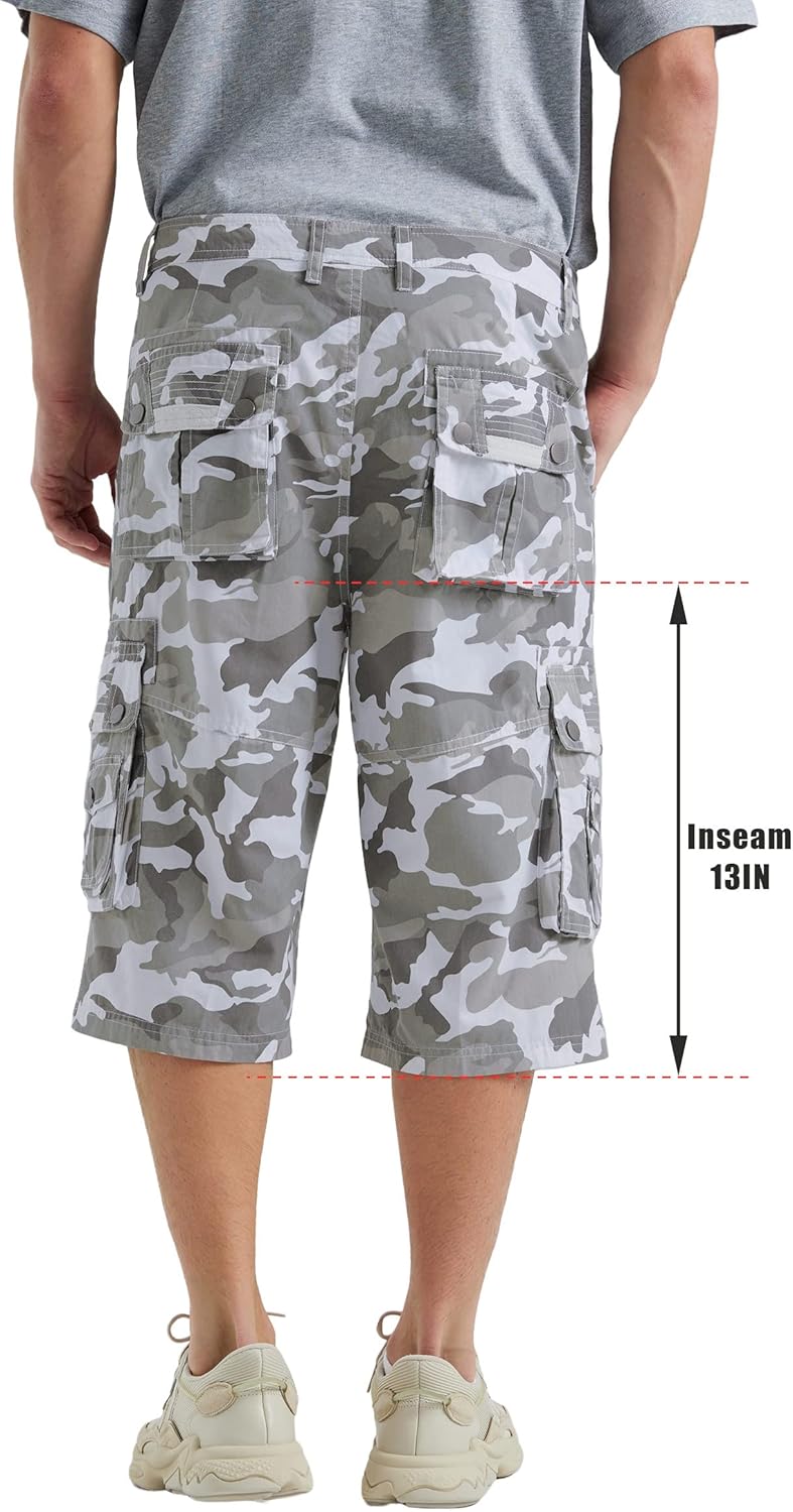 Men's 13-Inch Relaxed Fit Cotton Cargo Shorts with 9 Pockets Below Knee - Picture 64 of 68