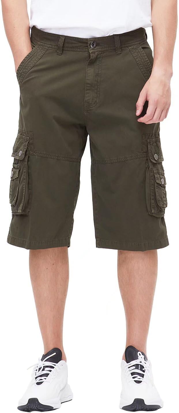 Men's 13-Inch Relaxed Fit Cotton Cargo Shorts with 9 Pockets Below Knee - Picture 66 of 68