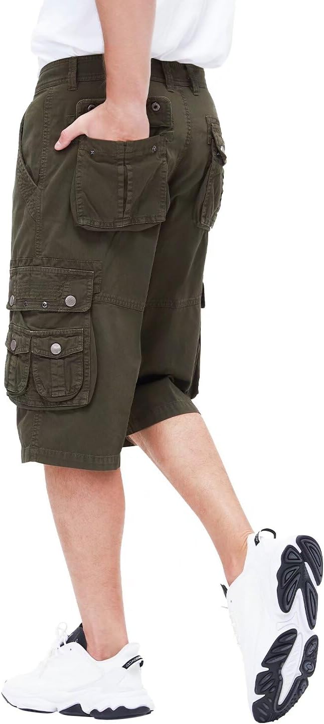 Men's 13-Inch Relaxed Fit Cotton Cargo Shorts with 9 Pockets Below Knee - Picture 67 of 68