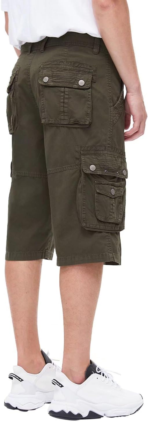 Men's 13-Inch Relaxed Fit Cotton Cargo Shorts with 9 Pockets Below Knee - Picture 68 of 68