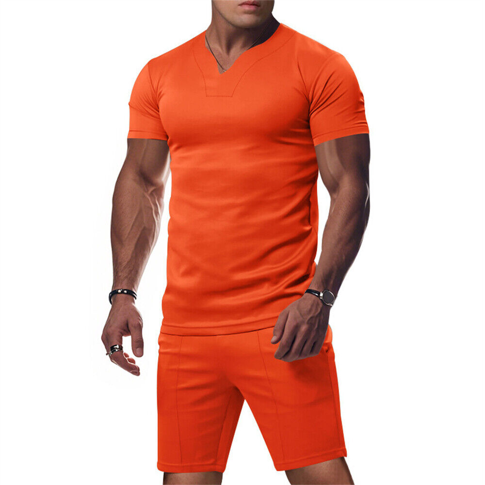 Mens Tracksuit 2-Piece Set Short Sleeve T Shirts Shorts Suit Fitness Outfit Sets - Foto 16 di 20