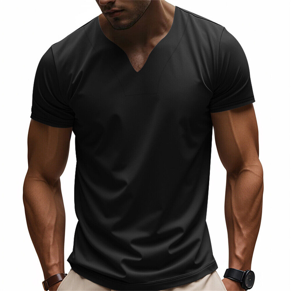 Men's Short Sleeve V-neck T-Shirt Classic Casual Baggy Sports Shirts Gym Tops - Foto 22 di 22