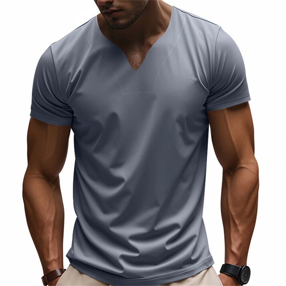 Men's Short Sleeve V-neck T-Shirt Classic Casual Baggy Sports Shirts Gym Tops - Foto 21 di 22