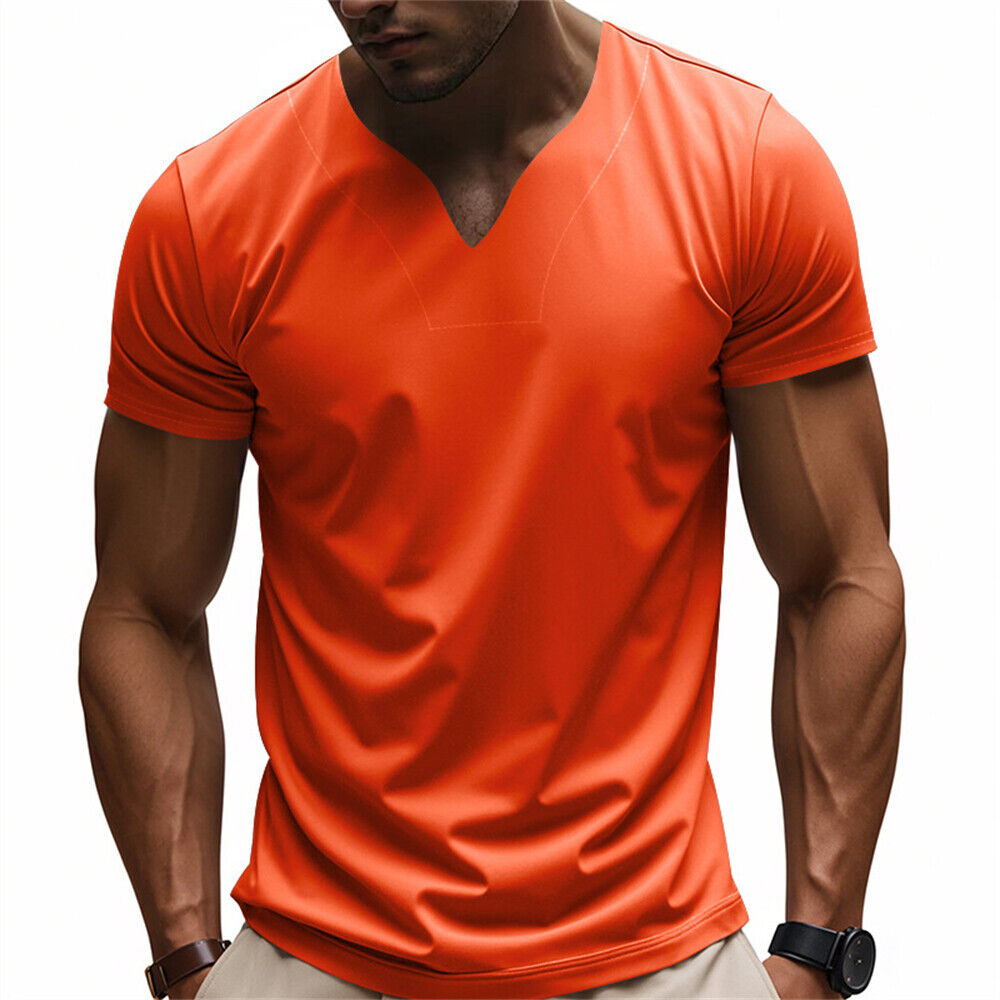 Men's Short Sleeve V-neck T-Shirt Classic Casual Baggy Sports Shirts Gym Tops - Foto 18 di 22