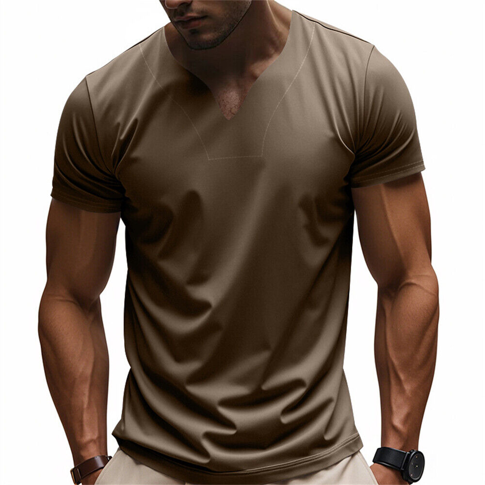 Men's Short Sleeve V-neck T-Shirt Classic Casual Baggy Sports Shirts Gym Tops - Foto 19 di 22
