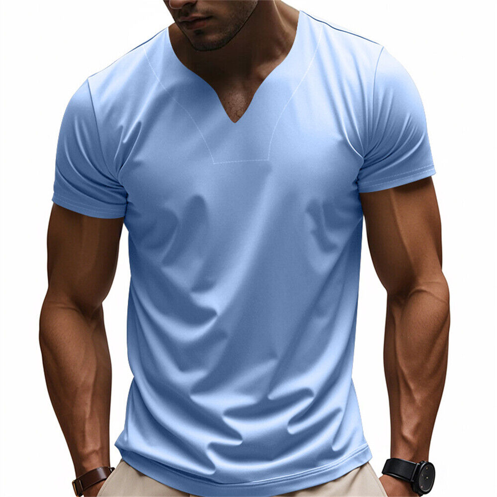 Men's Short Sleeve V-neck T-Shirt Classic Casual Baggy Sports Shirts Gym Tops - Foto 17 di 22