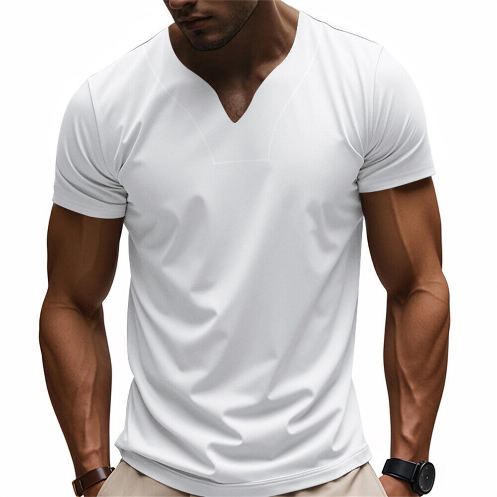 Men's Short Sleeve V-neck T-Shirt Classic Casual Baggy Sports Shirts Gym Tops - Foto 20 di 22