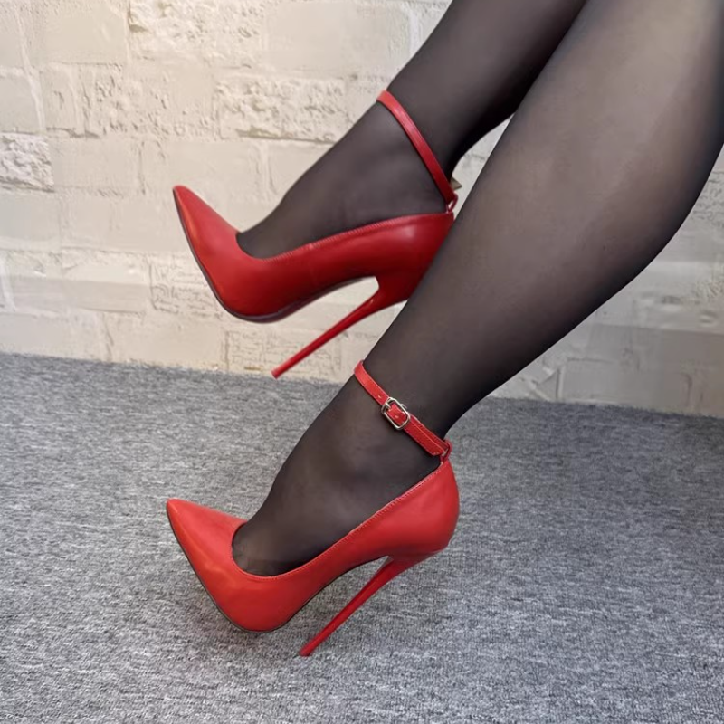 Zapatos de salón para mujer con correa en el tobillo punta 16 cm de alto tacón de aguja 36-46 - Imagen 10 de 11
