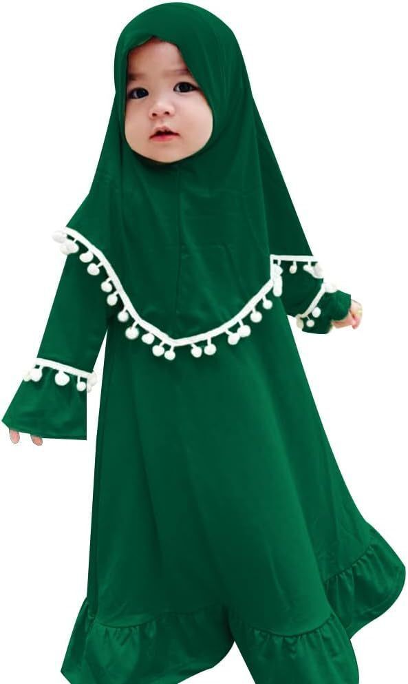 Musulmán Niños Niñas Vestido Caftán Khimar Hijab Conjunto de Oración Ropa Árabe Islámica - Imagen 22 de 62