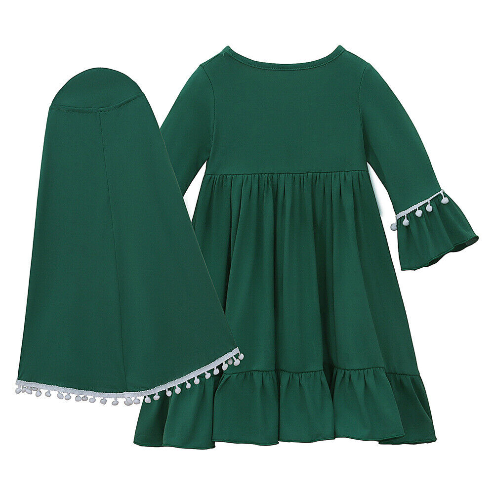 Musulmán Niños Niñas Vestido Caftán Khimar Hijab Conjunto de Oración Ropa Árabe Islámica - Imagen 24 de 62