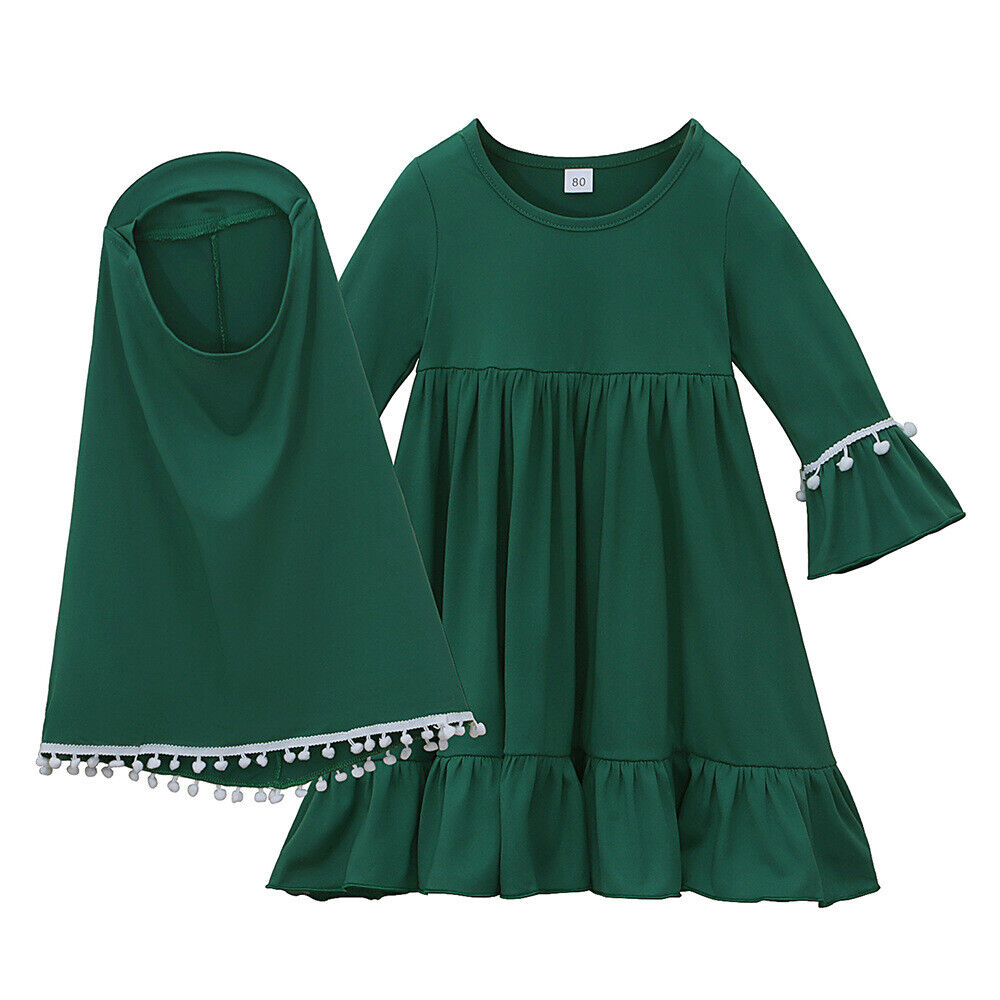 Musulmán Niños Niñas Vestido Caftán Khimar Hijab Conjunto de Oración Ropa Árabe Islámica - Imagen 25 de 62