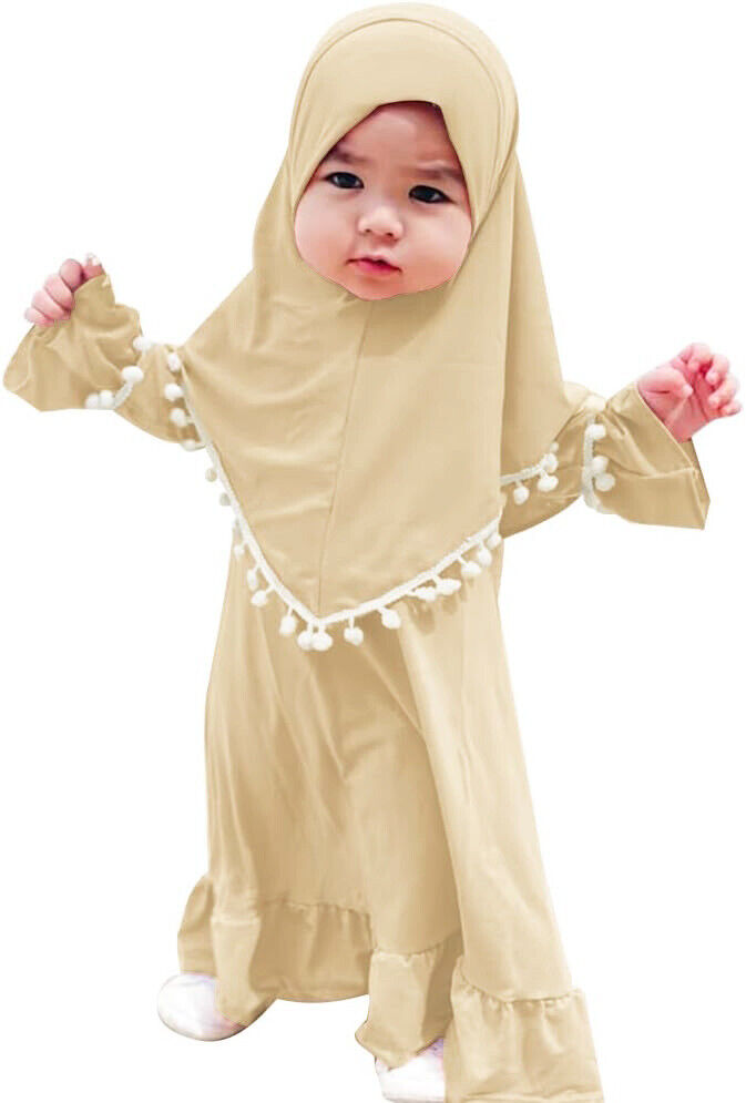 Musulmán Niños Niñas Vestido Caftán Khimar Hijab Conjunto de Oración Ropa Árabe Islámica - Imagen 32 de 62