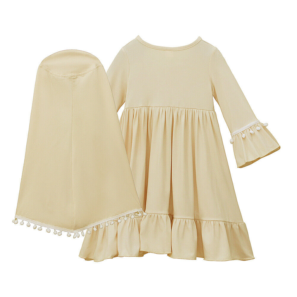 Musulmán Niños Niñas Vestido Caftán Khimar Hijab Conjunto de Oración Ropa Árabe Islámica - Imagen 33 de 62