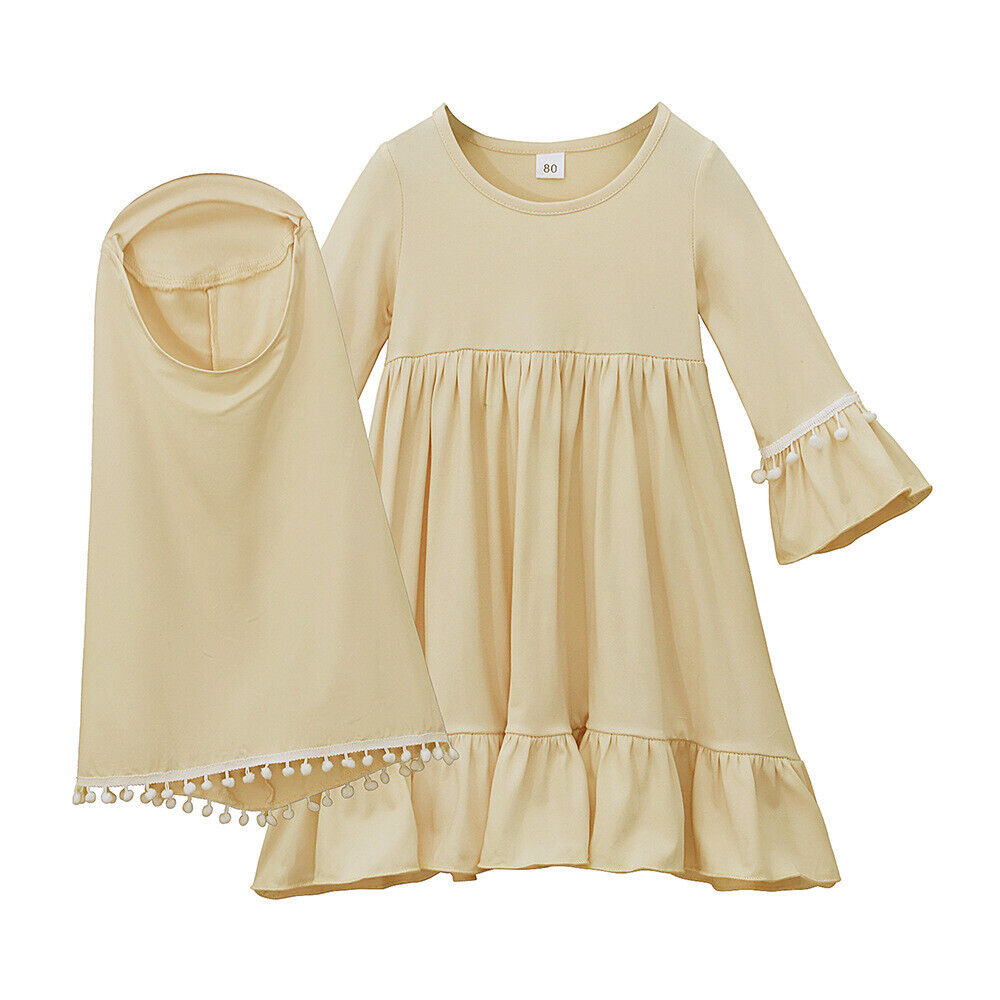 Musulmán Niños Niñas Vestido Caftán Khimar Hijab Conjunto de Oración Ropa Árabe Islámica - Imagen 35 de 62