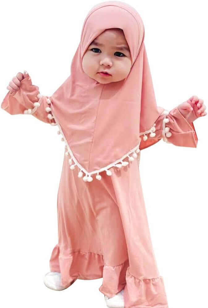 Musulmán Niños Niñas Vestido Caftán Khimar Hijab Conjunto de Oración Ropa Árabe Islámica - Imagen 42 de 62
