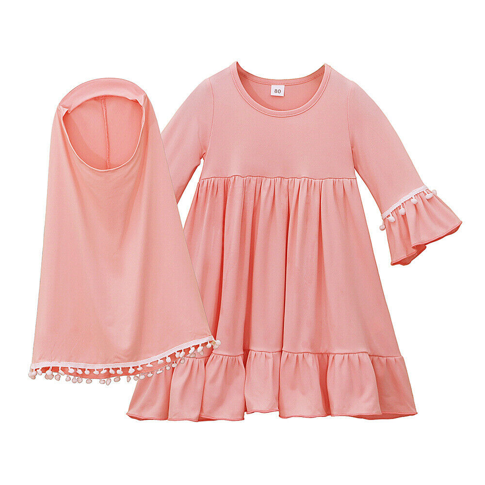 Musulmán Niños Niñas Vestido Caftán Khimar Hijab Conjunto de Oración Ropa Árabe Islámica - Imagen 43 de 62