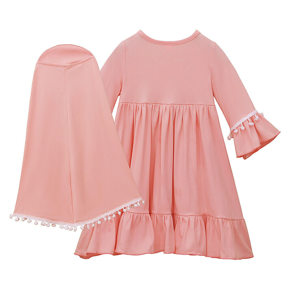 Musulmán Niños Niñas Vestido Caftán Khimar Hijab Conjunto de Oración Ropa Árabe Islámica - Imagen 47 de 62