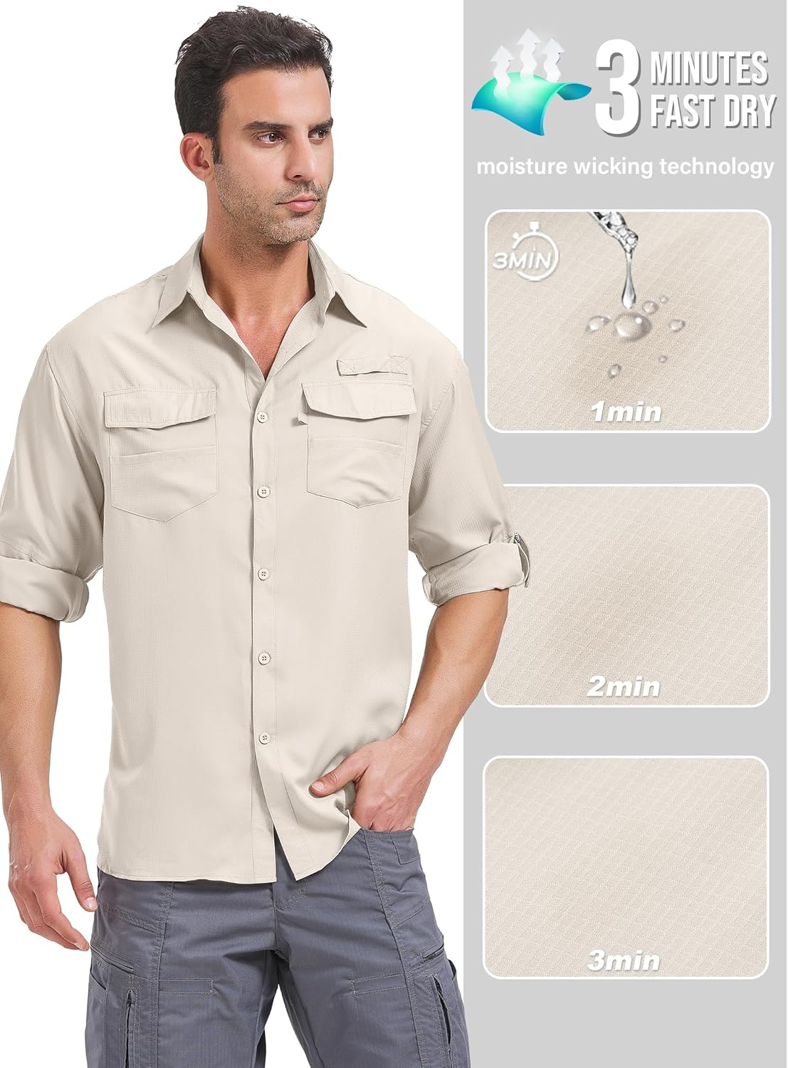 Camisas de pesca de manga larga para hombre protección solar UPF 50 UV secado rápido - Imagen 27 de 52