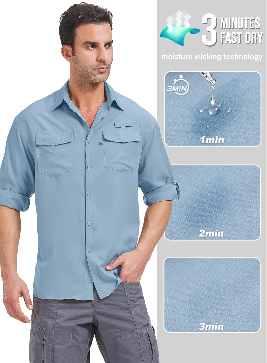 Camisas de pesca de manga larga para hombre protección solar UPF 50 UV secado rápido - Imagen 31 de 52