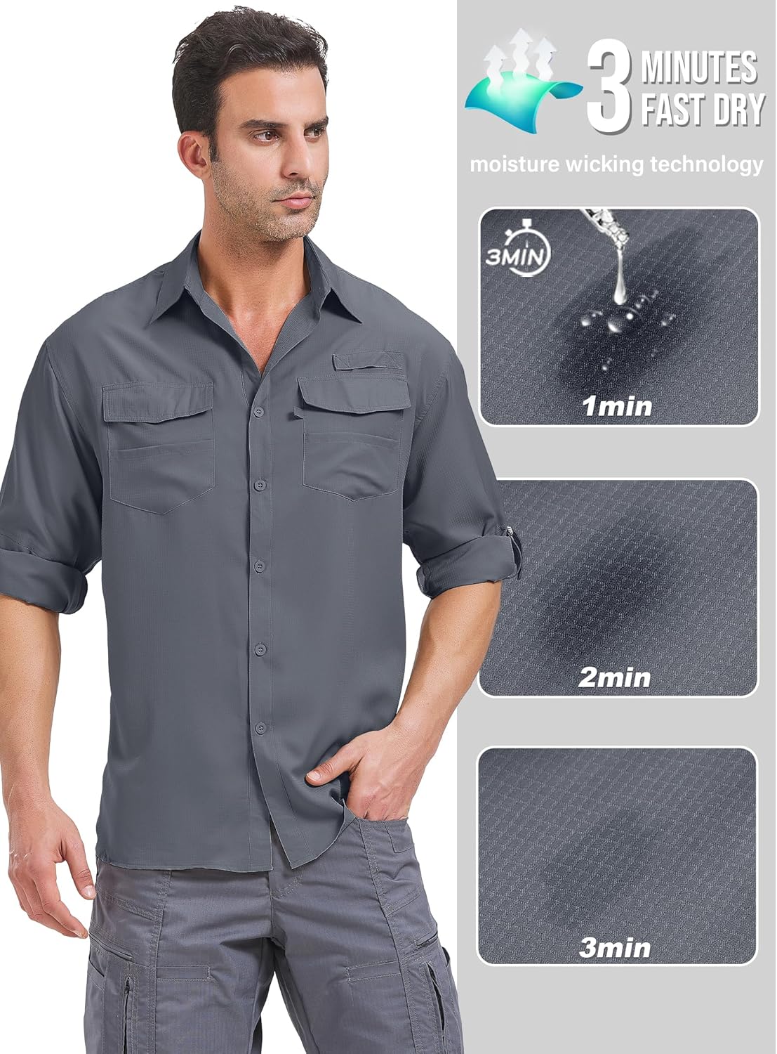 Camisas de pesca de manga larga para hombre protección solar UPF 50 UV secado rápido - Imagen 35 de 52