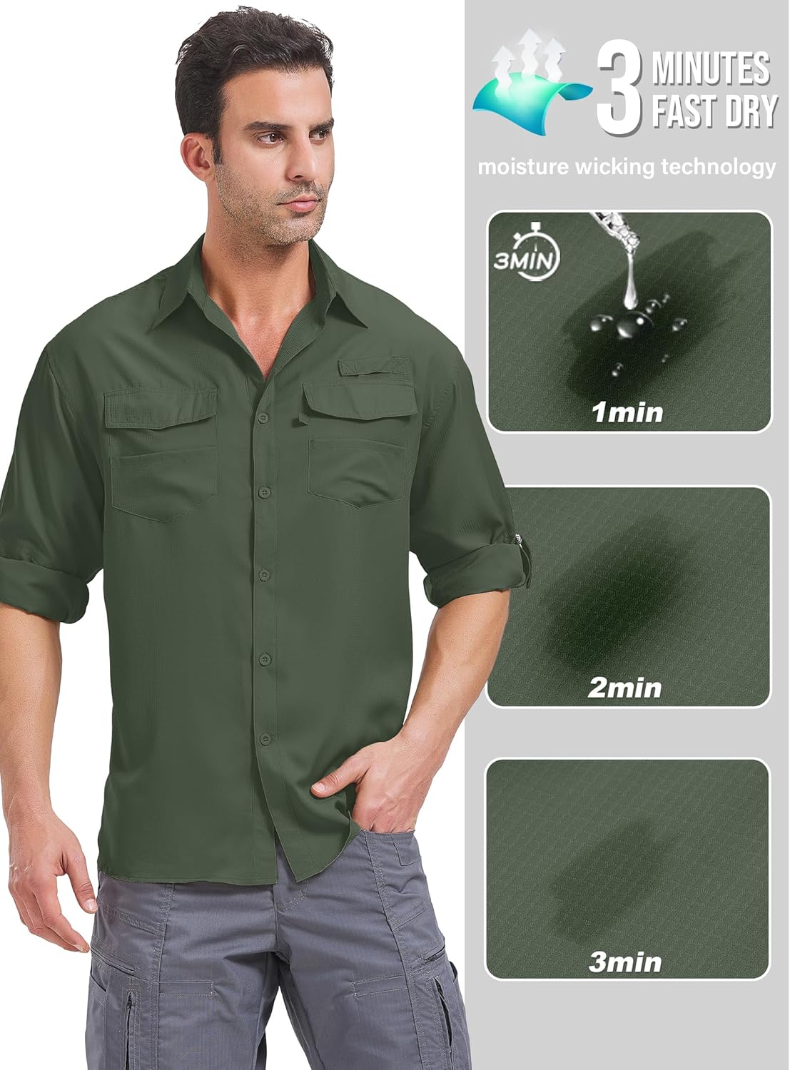 Camisas de pesca de manga larga para hombre protección solar UPF 50 UV secado rápido - Imagen 39 de 52