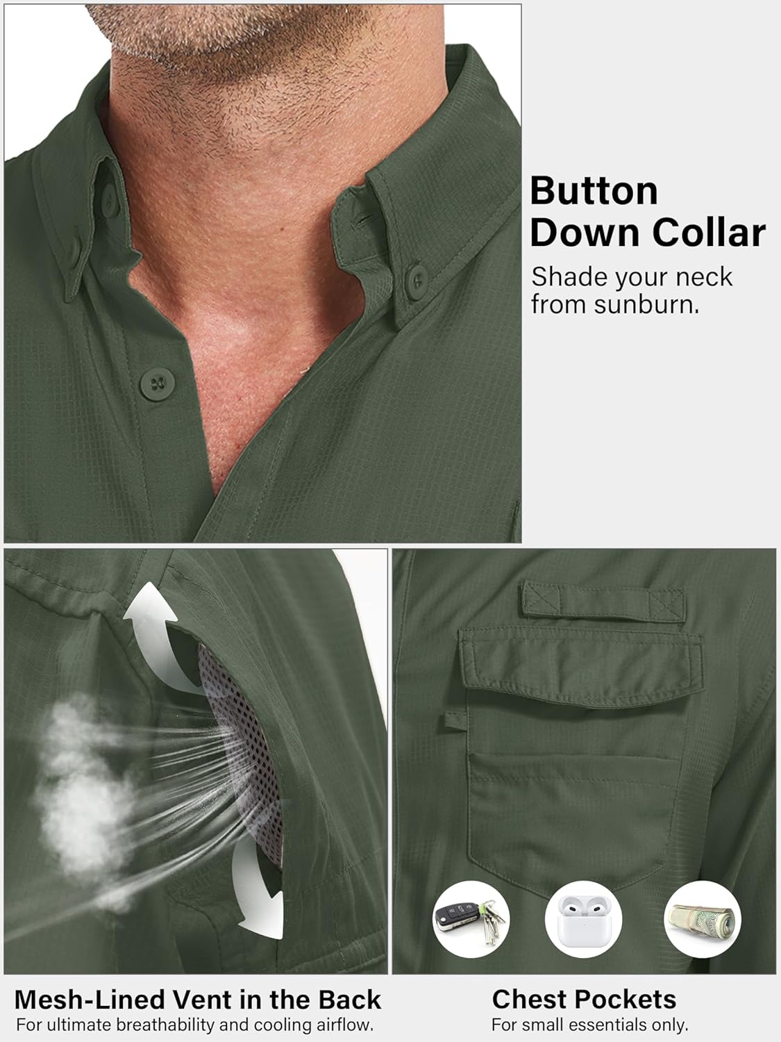 Camisas de pesca de manga larga para hombre protección solar UPF 50 UV secado rápido - Imagen 40 de 52