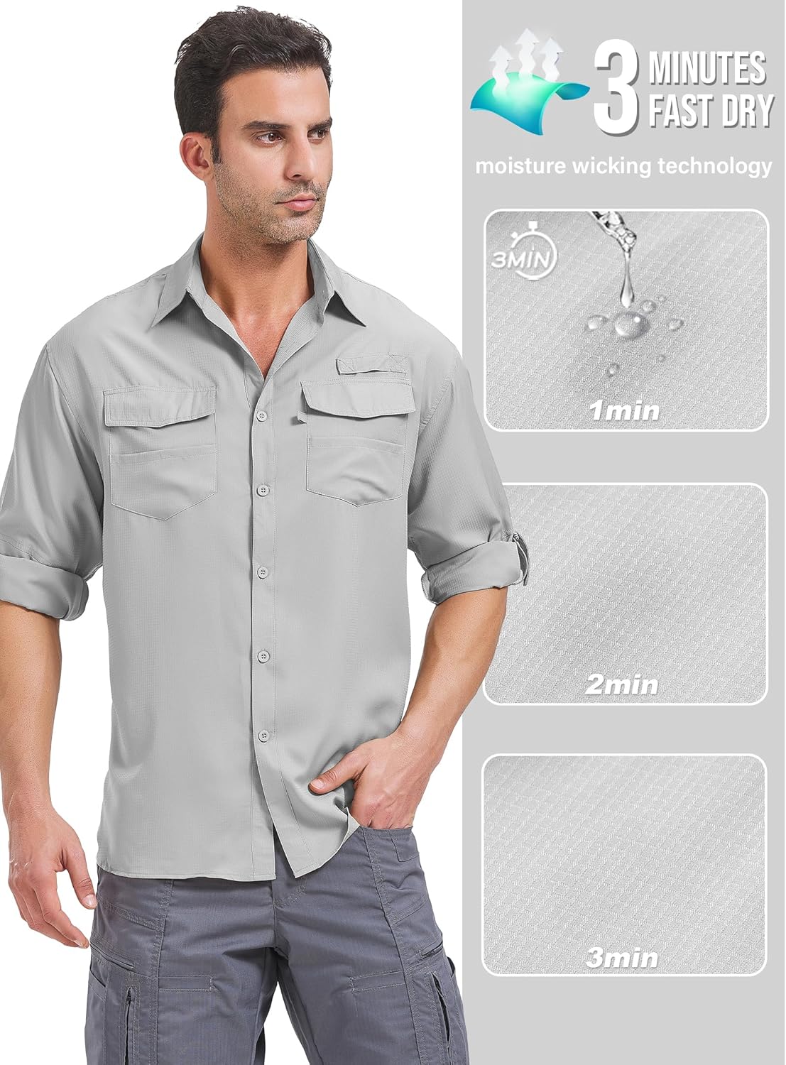 Camisas de pesca de manga larga para hombre protección solar UPF 50 UV secado rápido - Imagen 51 de 52