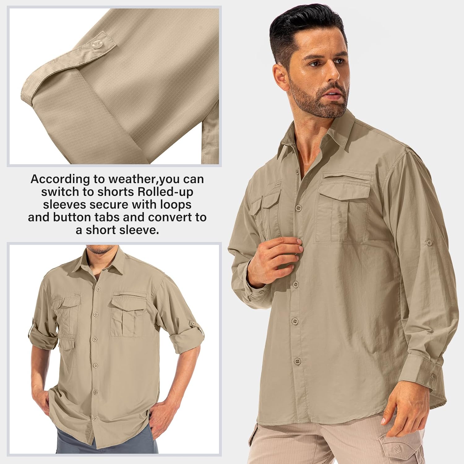 Herren Sonnenschutz Angelshirt Langarm Outdoor schnelltrocknend Cargoshirts - Bild 36 von 45