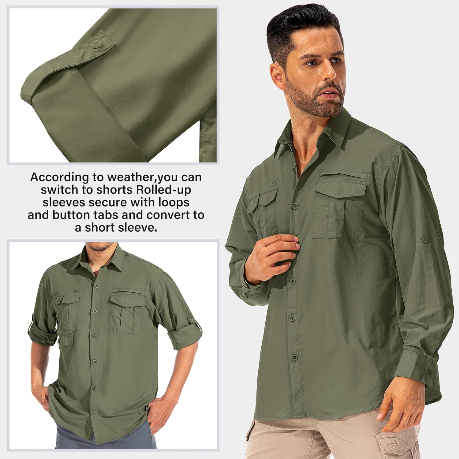 Herren Sonnenschutz Angelshirt Langarm Outdoor schnelltrocknend Cargoshirts - Bild 25 von 45