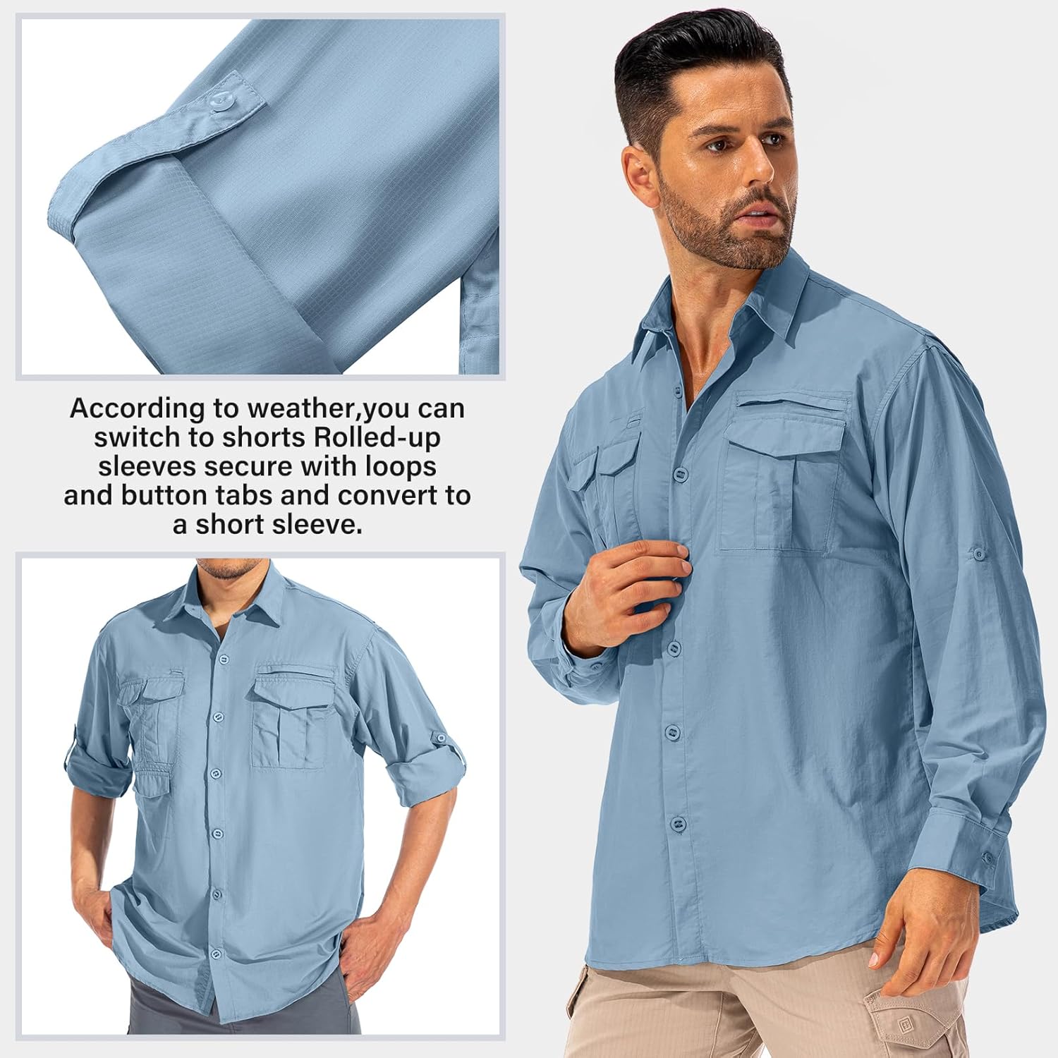 Herren Sonnenschutz Angelshirt Langarm Outdoor schnelltrocknend Cargoshirts - Bild 33 von 45