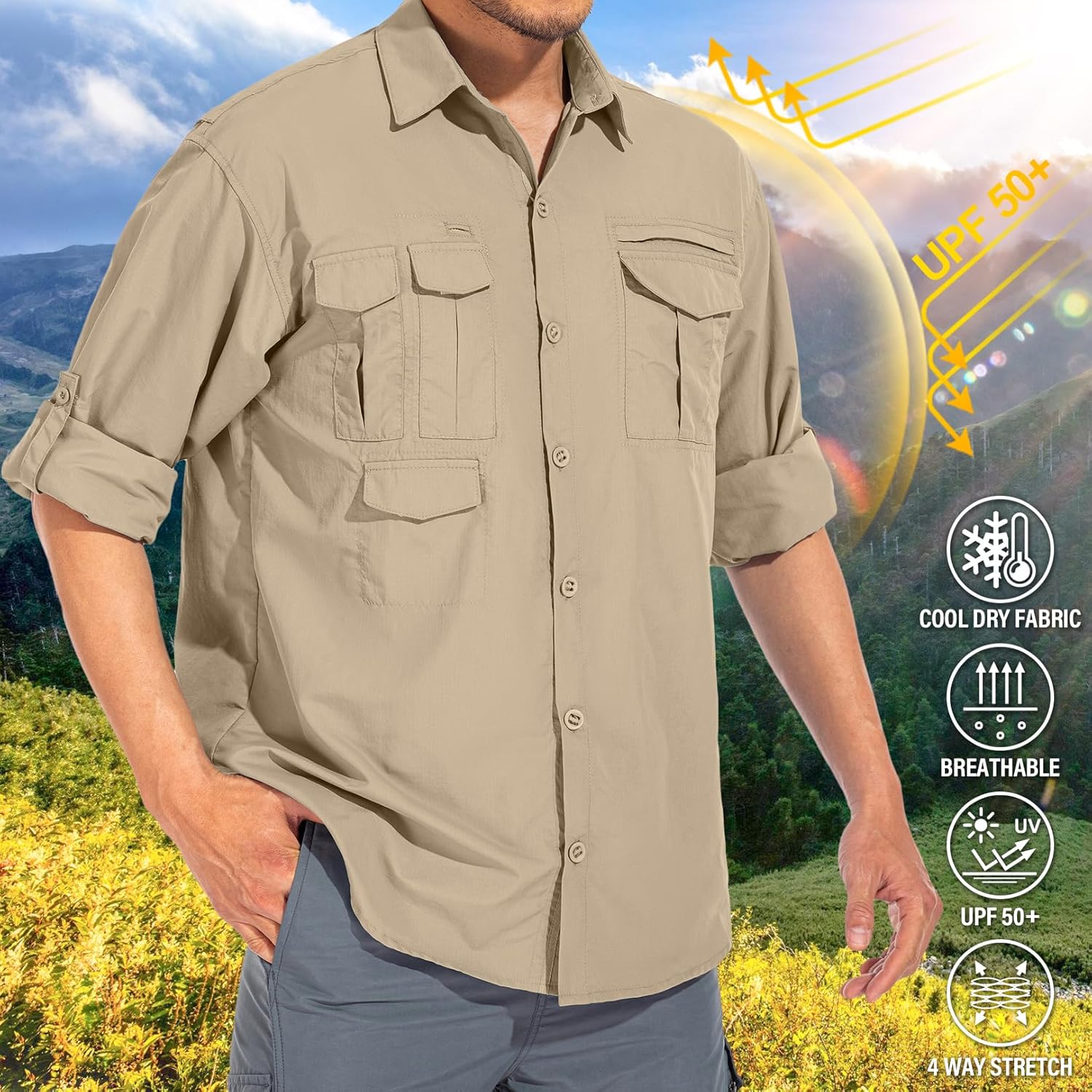 Herren Sonnenschutz Angelshirt Langarm Outdoor schnelltrocknend Cargoshirts - Bild 37 von 45