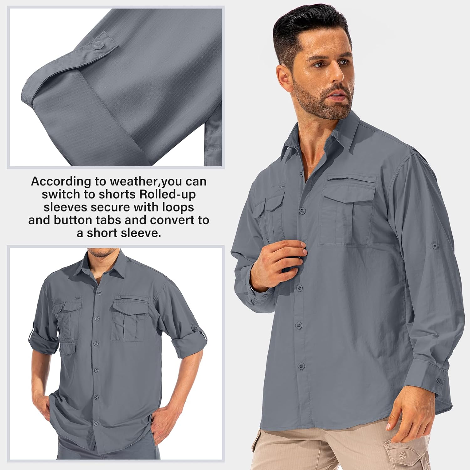 Herren Sonnenschutz Angelshirt Langarm Outdoor schnelltrocknend Cargoshirts - Bild 41 von 45
