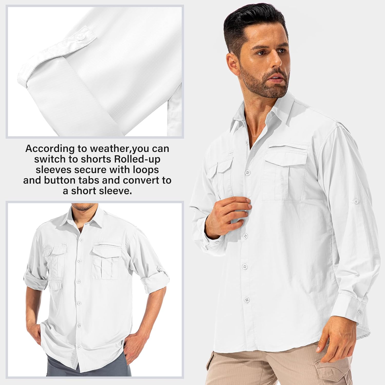 Herren Sonnenschutz Angelshirt Langarm Outdoor schnelltrocknend Cargoshirts - Bild 45 von 45