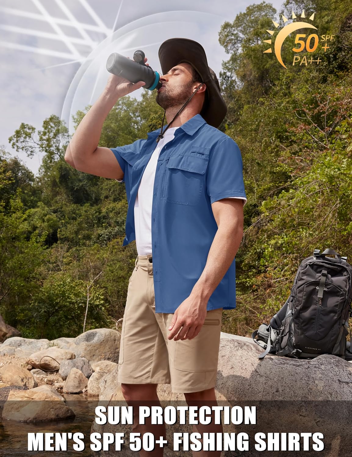 Fishing Shirts for Men Hiking Shirt Button Up Short Sleeve SPF UPF 50+ Shirt - Picture 44 of 84
