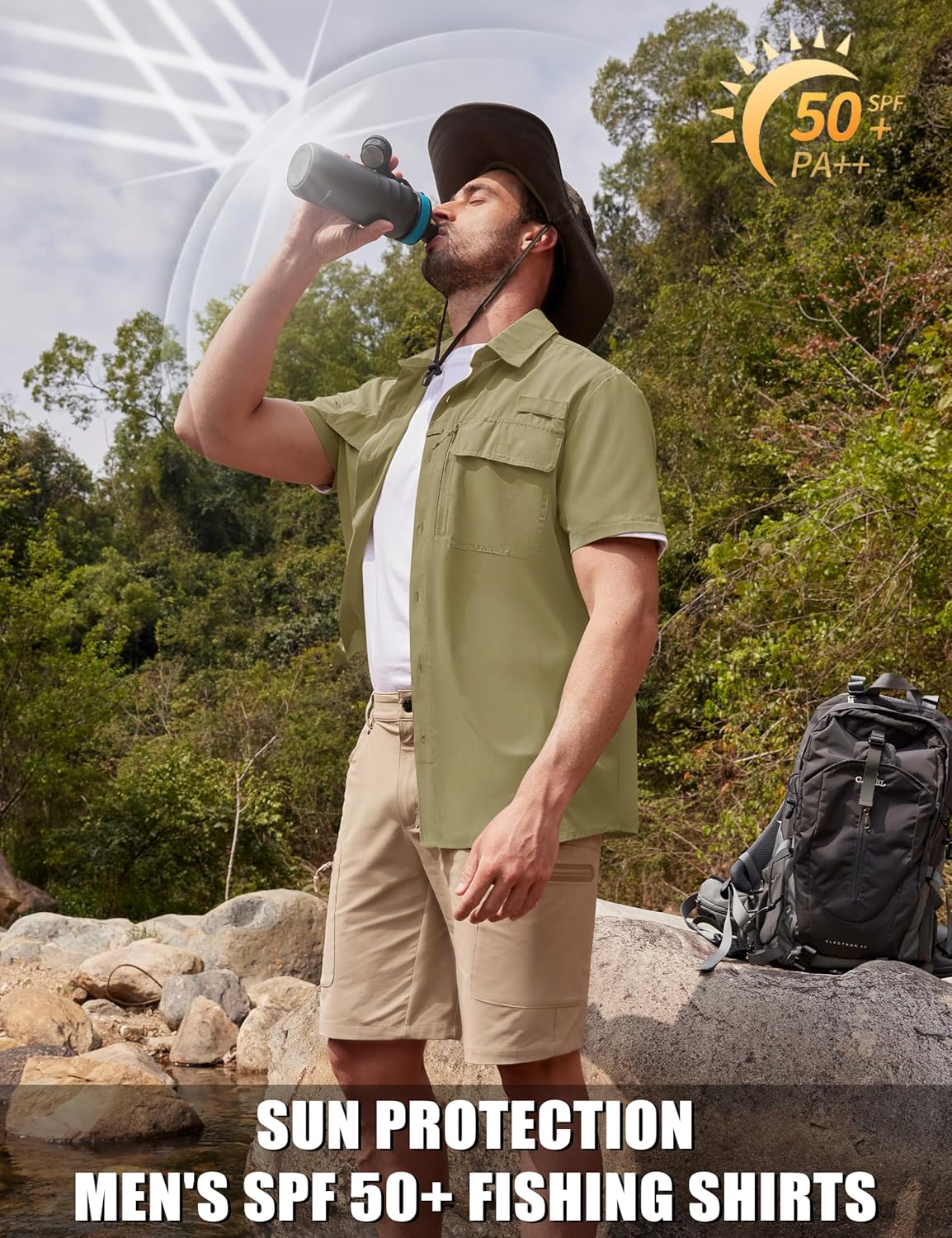 Fishing Shirts for Men Hiking Shirt Button Up Short Sleeve SPF UPF 50+ Shirt - Picture 80 of 84