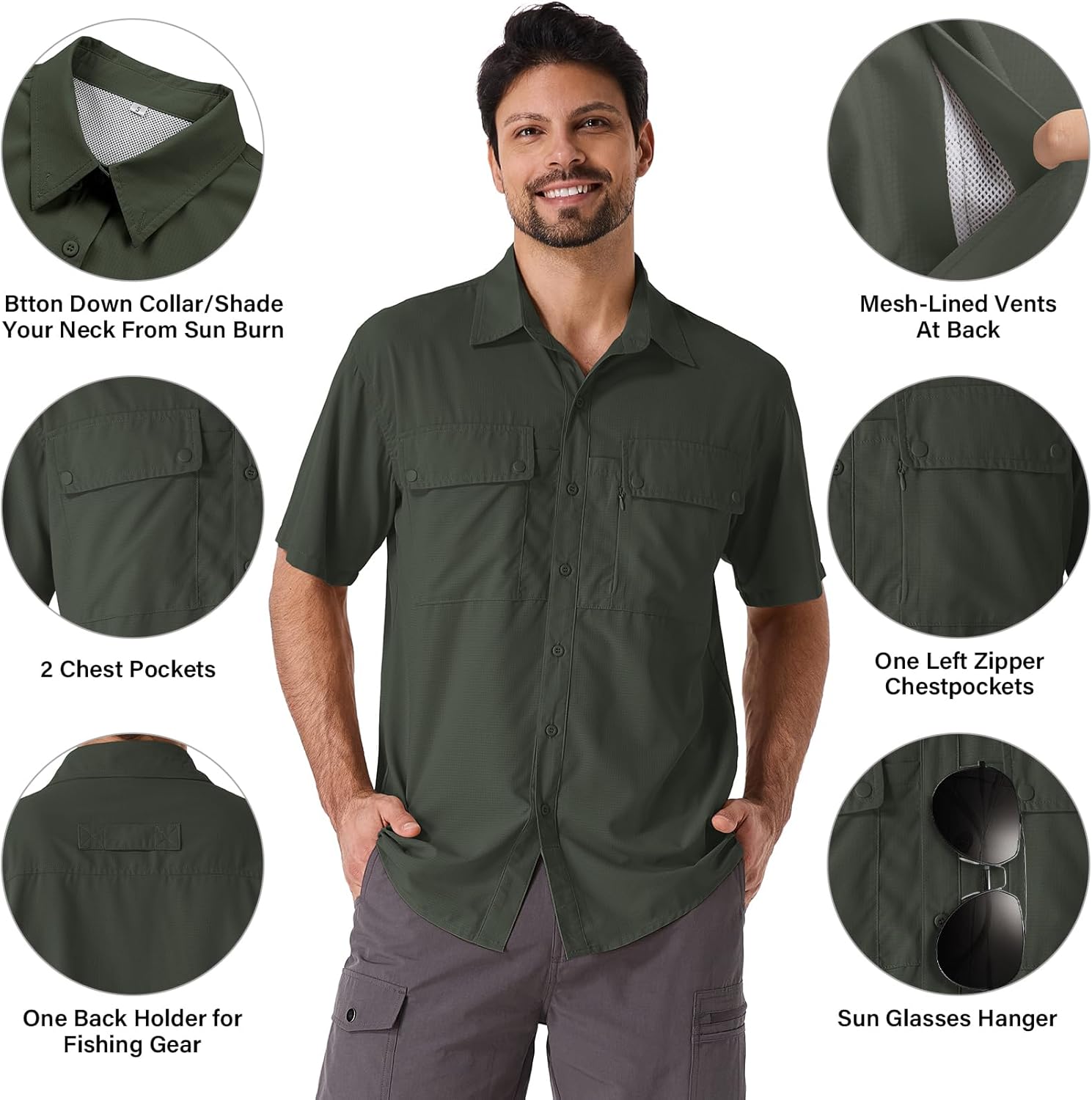Herren Kurzarm UPF 50 UV Sonnenschutz schnelltrocknend Wandern Angeln Hemden - Bild 27 von 48