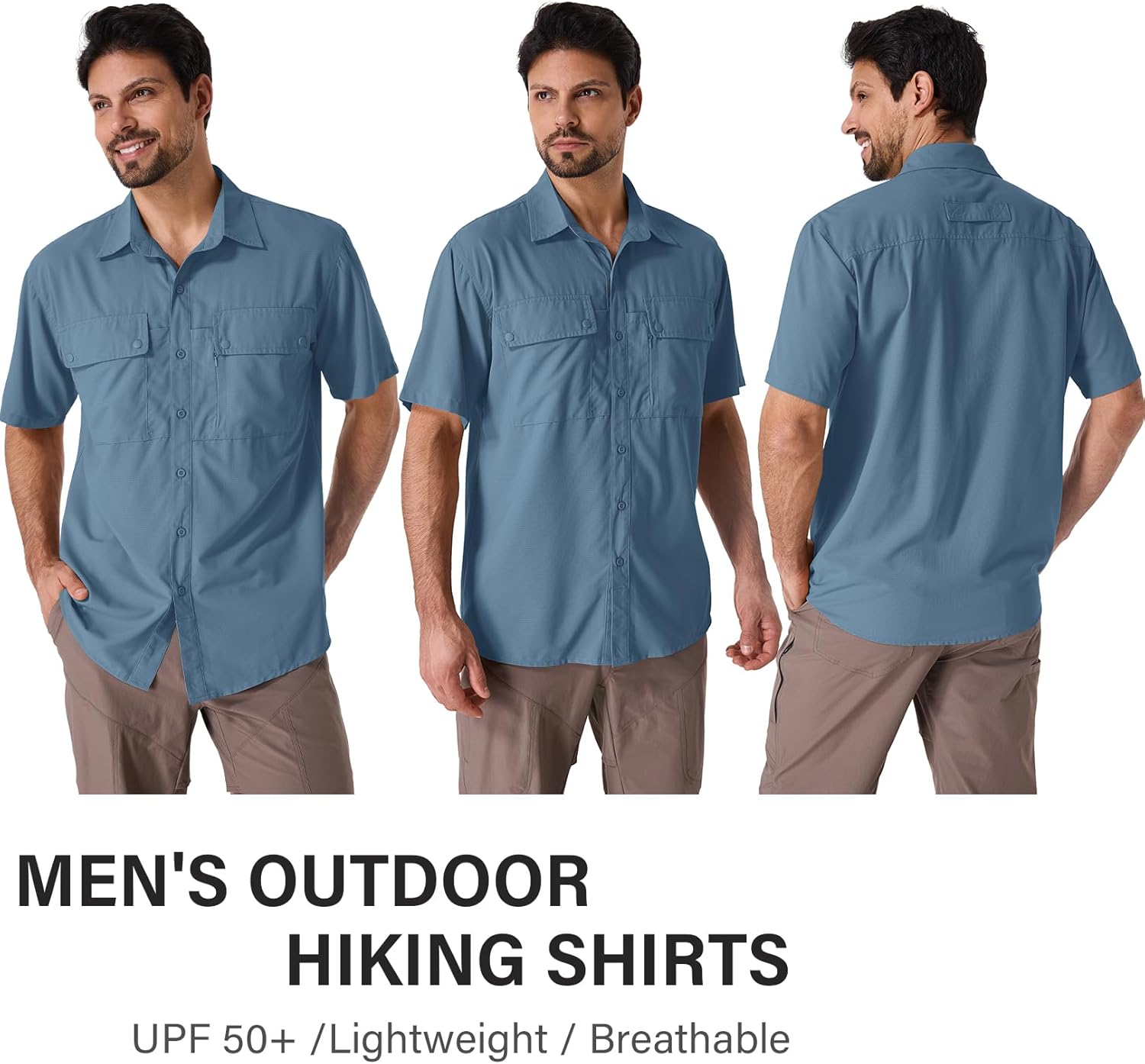 Herren Kurzarm UPF 50 UV Sonnenschutz schnelltrocknend Wandern Angeln Hemden - Bild 30 von 48