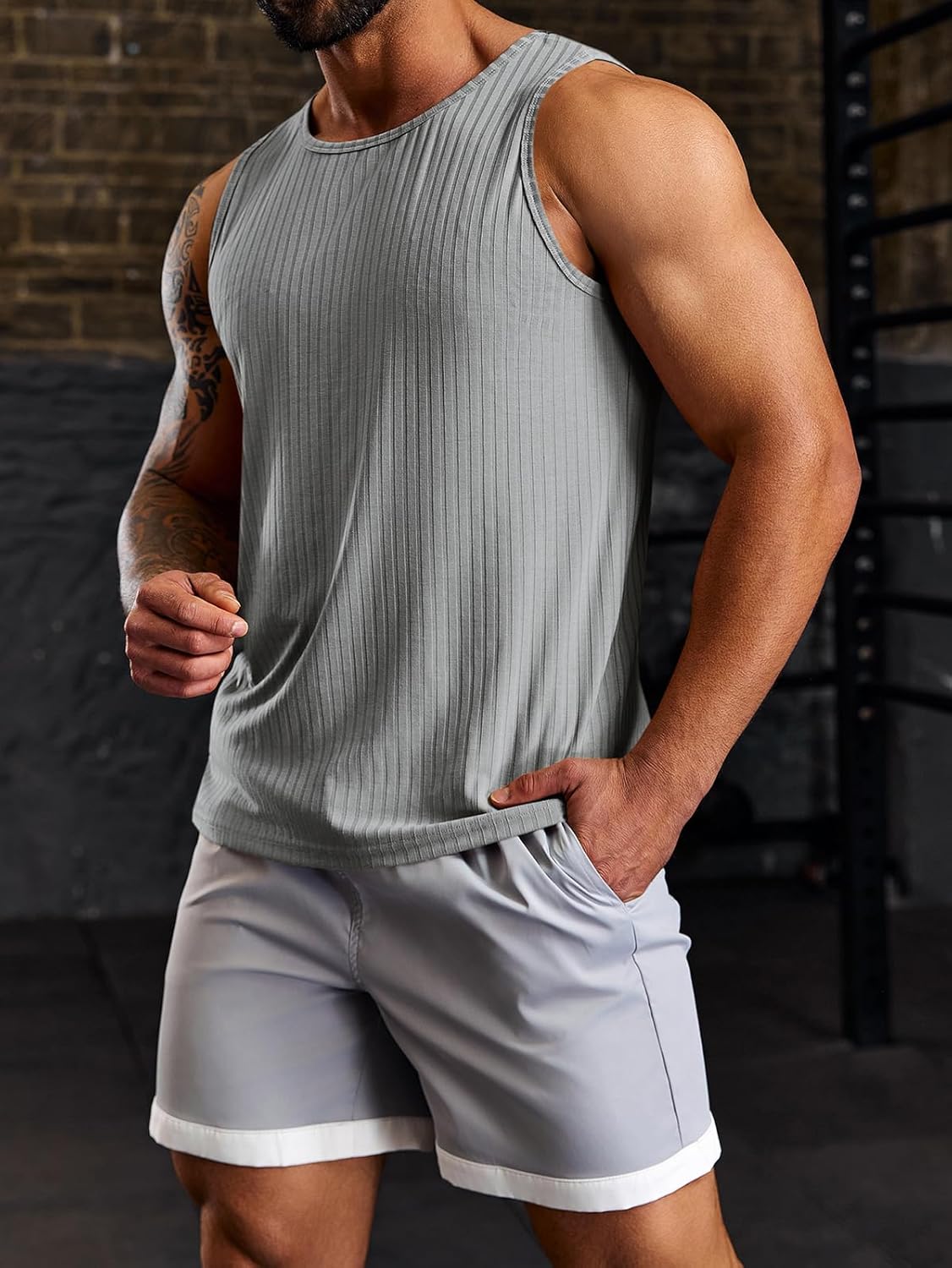 Men's Ribbed Tank Tops Knit Sleeveless Workout T Shirt Muscle Gym Fitness Tee - Picture 26 of 50
