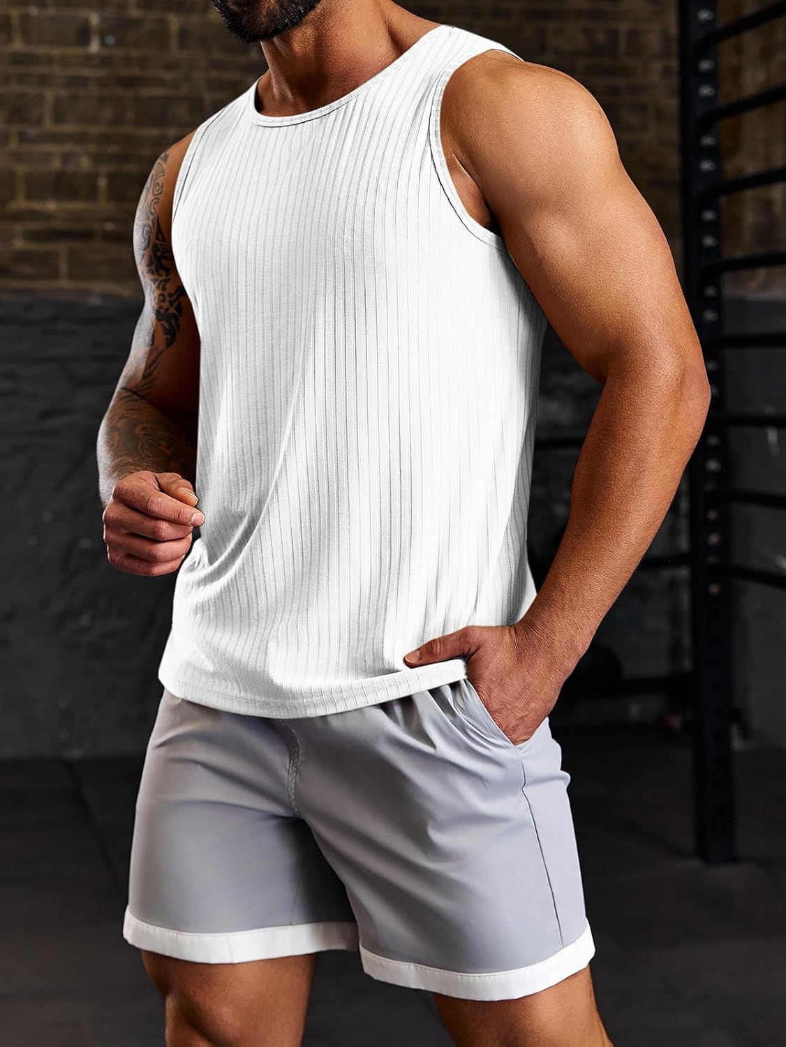 Men's Ribbed Tank Tops Knit Sleeveless Workout T Shirt Muscle Gym Fitness Tee - Picture 29 of 50