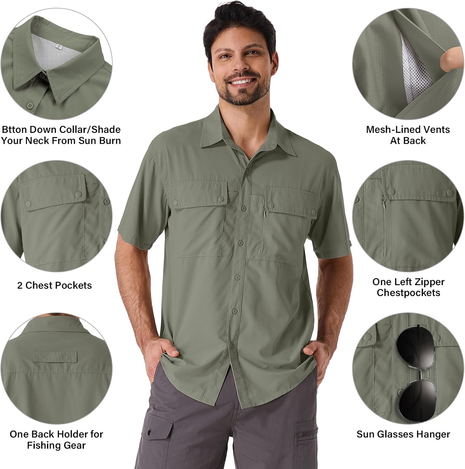 Herren Kurzarm UPF 50 UV Sonnenschutz schnelltrocknend Wandern Angeln Hemden - Bild 39 von 48