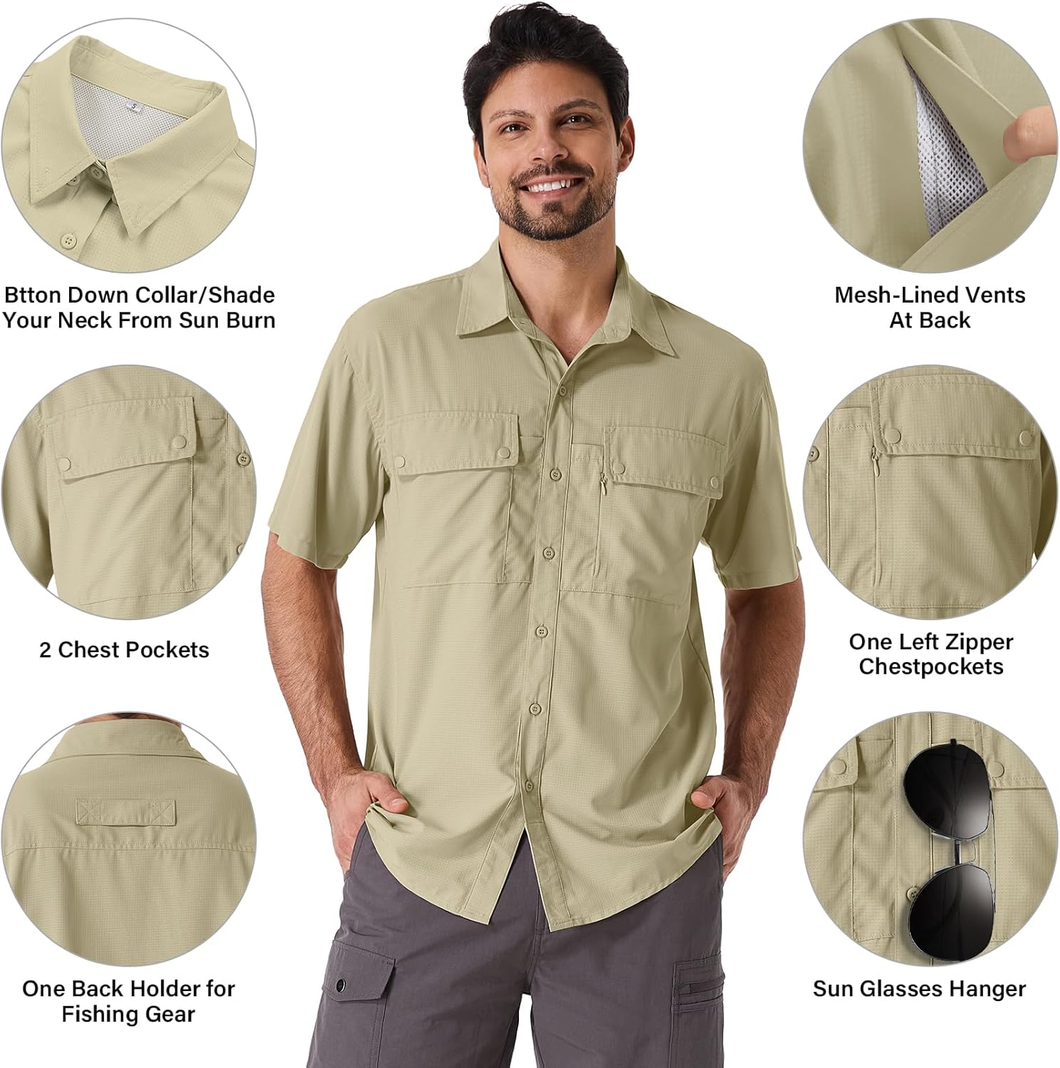 Herren Kurzarm UPF 50 UV Sonnenschutz schnelltrocknend Wandern Angeln Hemden - Bild 47 von 48