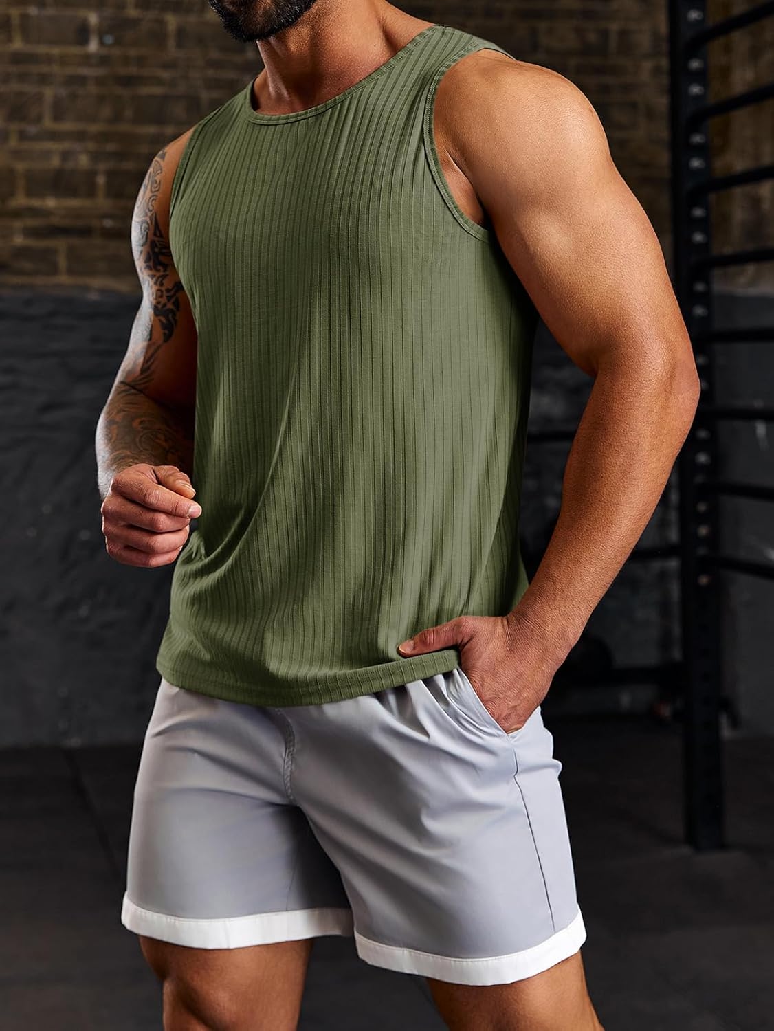 Men's Ribbed Tank Tops Knit Sleeveless Workout T Shirt Muscle Gym Fitness Tee - Picture 38 of 50