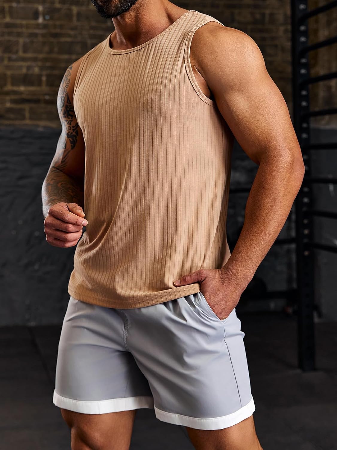 Men's Ribbed Tank Tops Knit Sleeveless Workout T Shirt Muscle Gym Fitness Tee - Picture 41 of 50